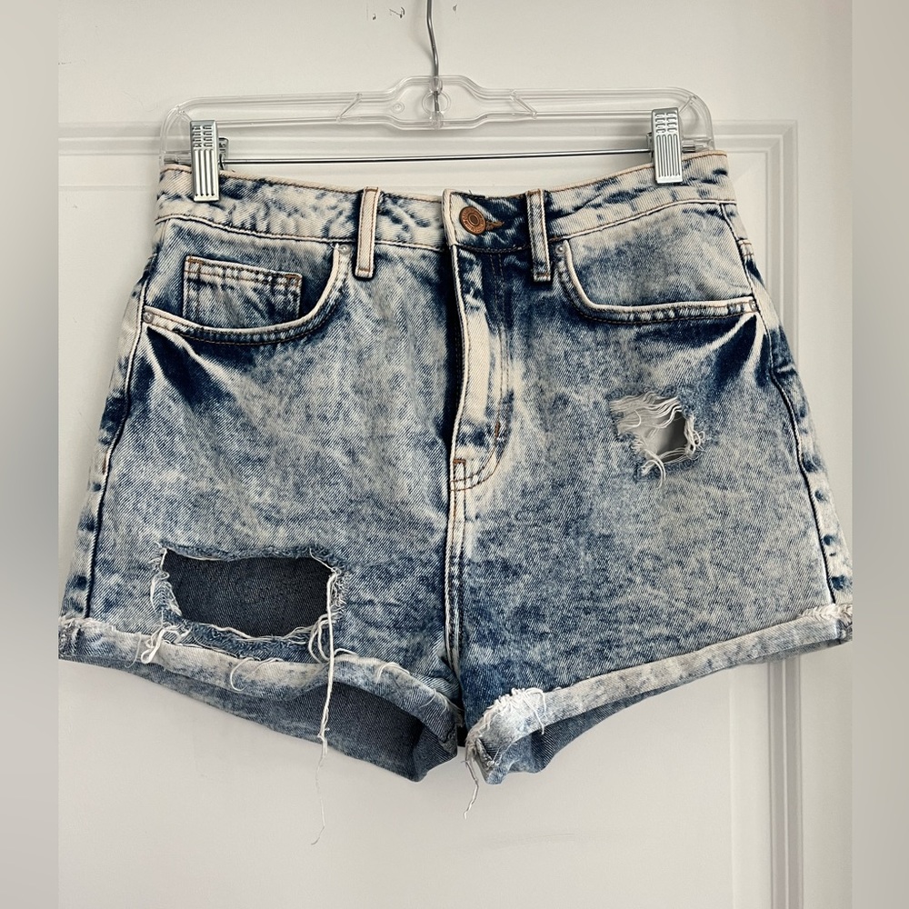Light Wash Distressed Blue Denim Shorts